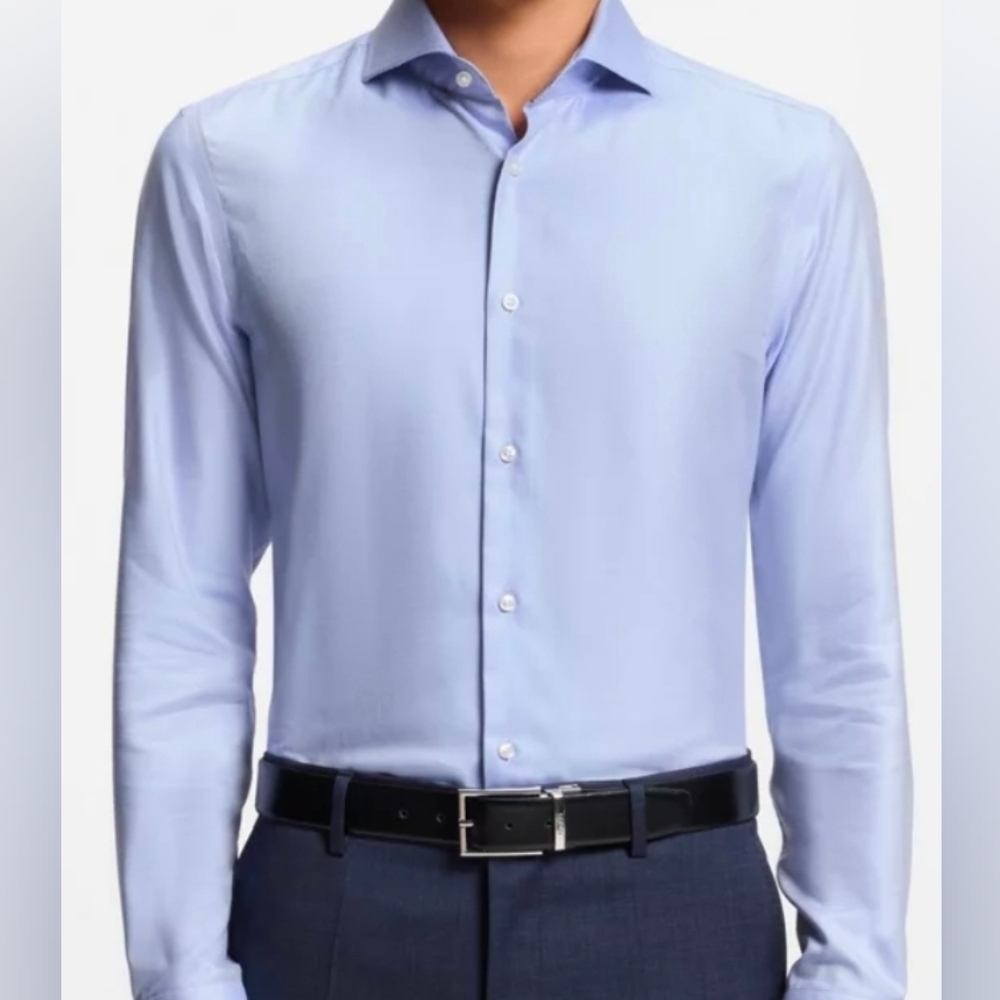 Hugo Boss Medium Men's Textured Light Blue Dress Shirt Sleeve 32/33 Perfect Cond